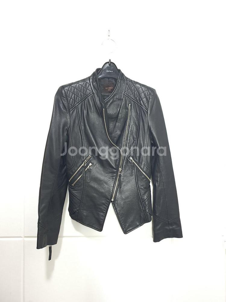 로보 ROBO 블랙 가죽 라이더 자켓 사이즈 55--0