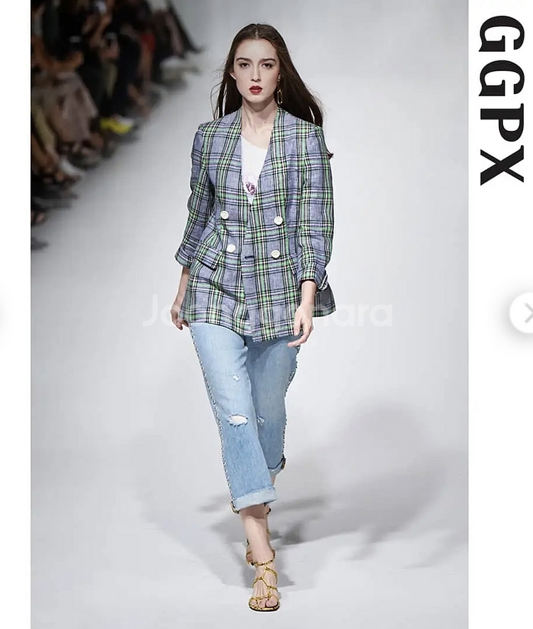 GGPX 노카라 린넨 체크 자켓 사이즈 S--0