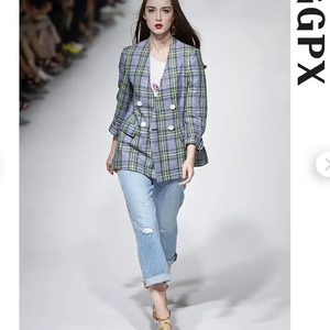 GGPX 노카라 린넨 체크 자켓 사이즈 S
