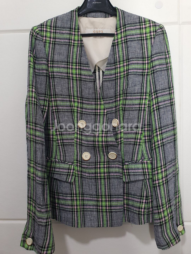 GGPX 노카라 린넨 체크 자켓 사이즈 S--2