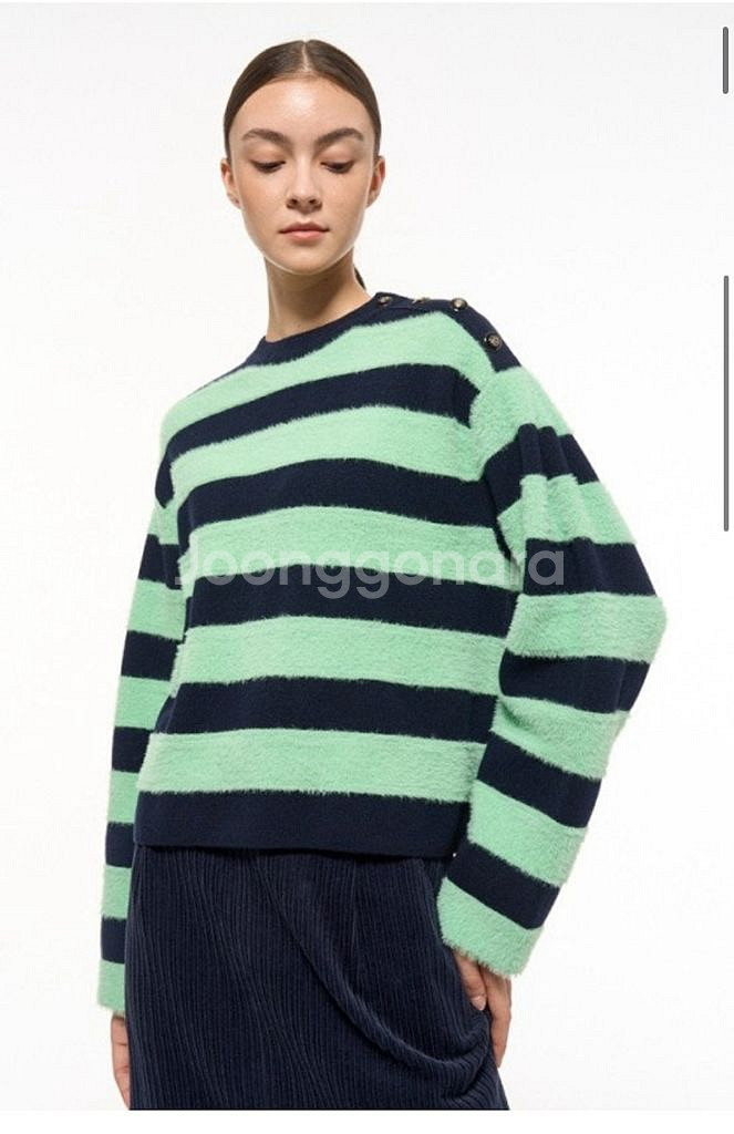 타임 스트라이프 버튼 니트 탑 프리 새상품 팸셀--0