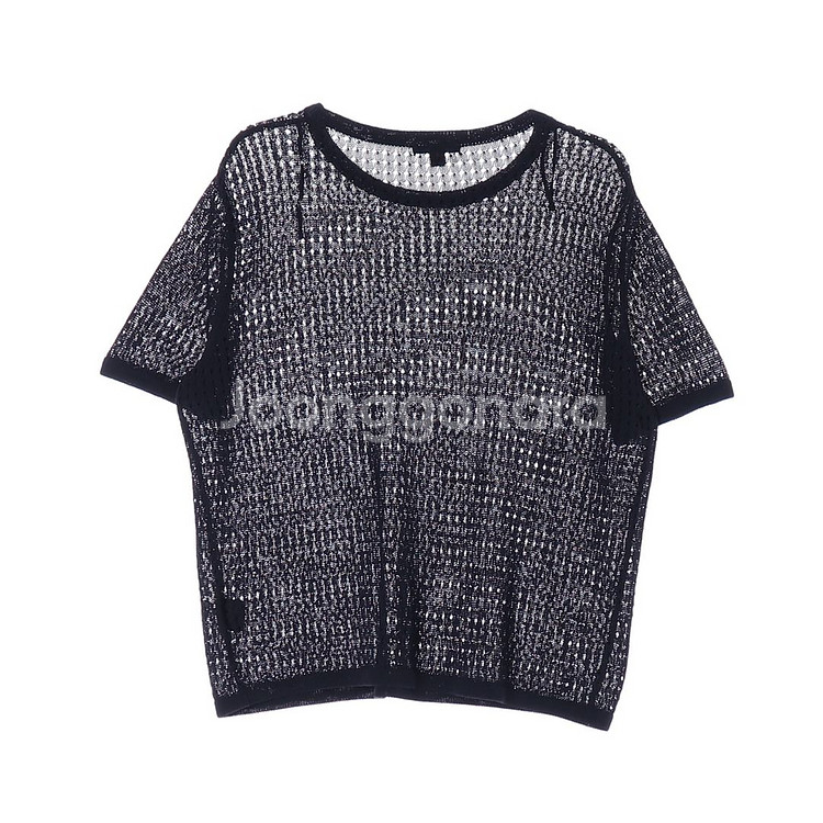 [S]코스 오버핏 시스루 그물망 니트 반팔 티셔츠--3