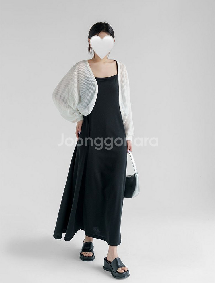 (66~)롱 나시 원피스 블랙 레이어드 플레어 스커트--0