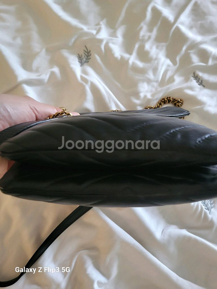 입생로랑 더블플랩체인백 블랙 램스킨--3