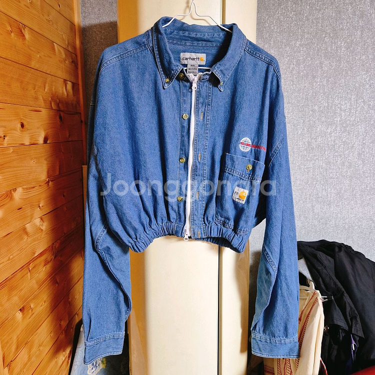 칼하트 크롭 데님 셔츠 자켓--0