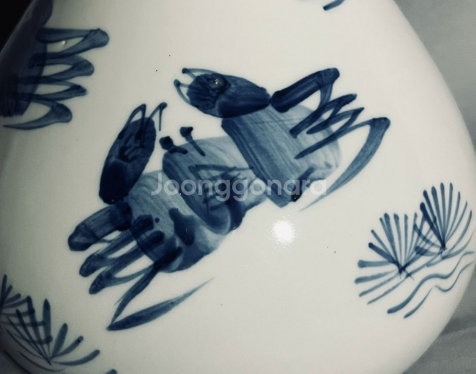 한국도자기 청화 꽃게문 주병--4
