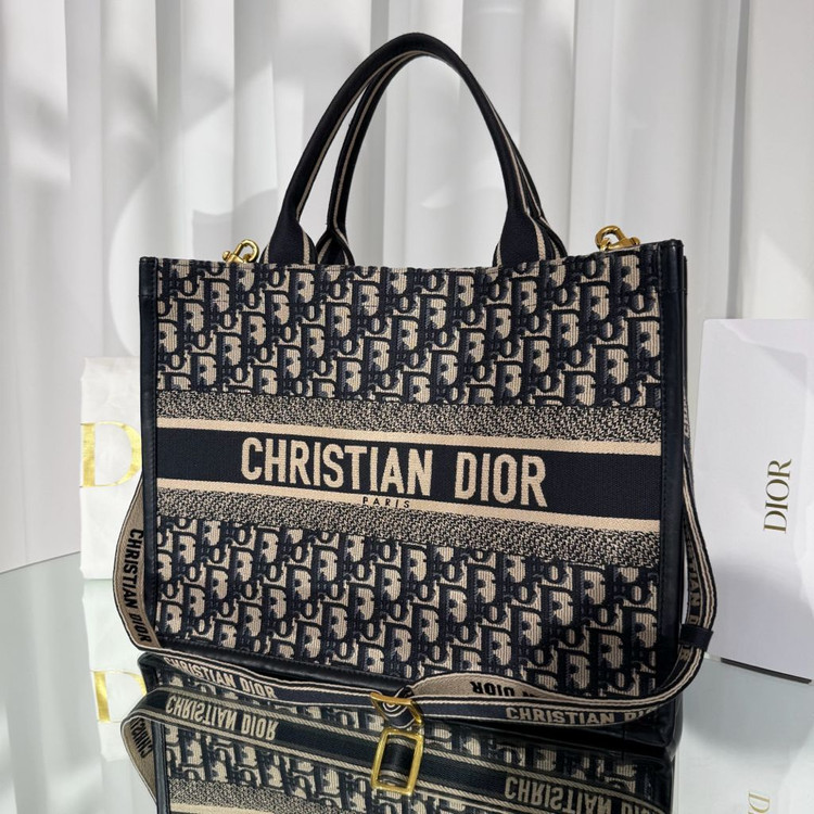 디올 오블리크 북토트 레더 백 미디엄--2