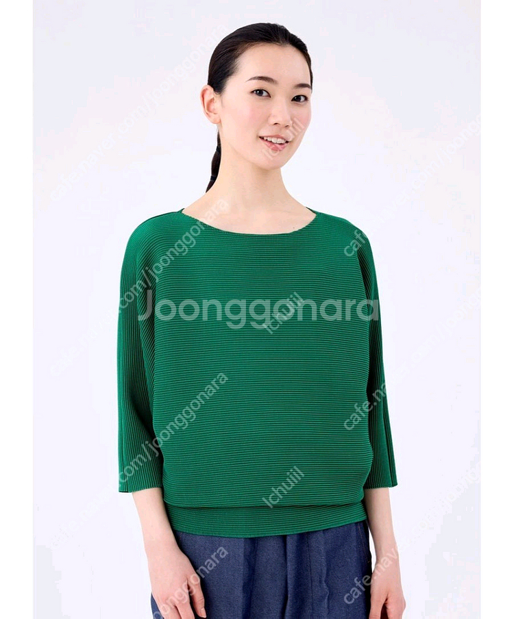 이세이미야케 미 돌먼 스트레치 탑,그린/핑크 ~--0