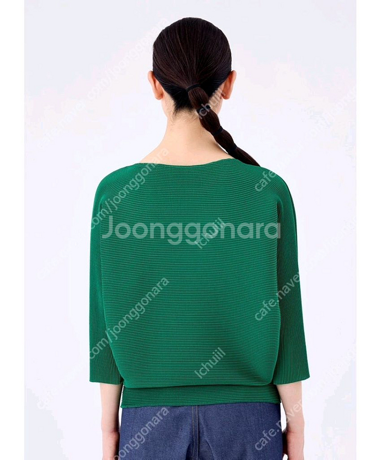 이세이미야케 미 돌먼 스트레치 탑,그린/핑크 ~--2