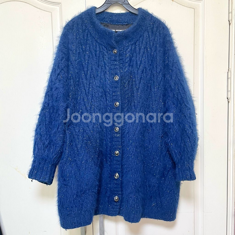 블루 반짝이 앙고라퍼 손뜨개 니트 카디건 자켓 코트88--0