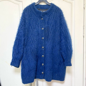 블루 반짝이 앙고라퍼 손뜨개 니트 카디건 자켓 코트88