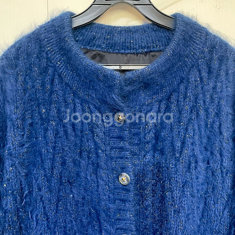 블루 반짝이 앙고라퍼 손뜨개 니트 카디건 자켓 코트88--2