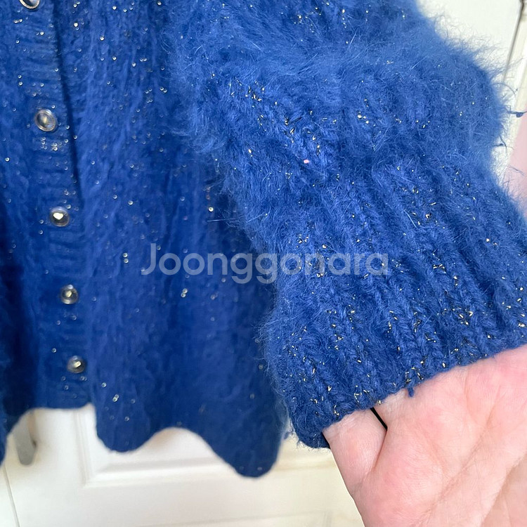 블루 반짝이 앙고라퍼 손뜨개 니트 카디건 자켓 코트88--4