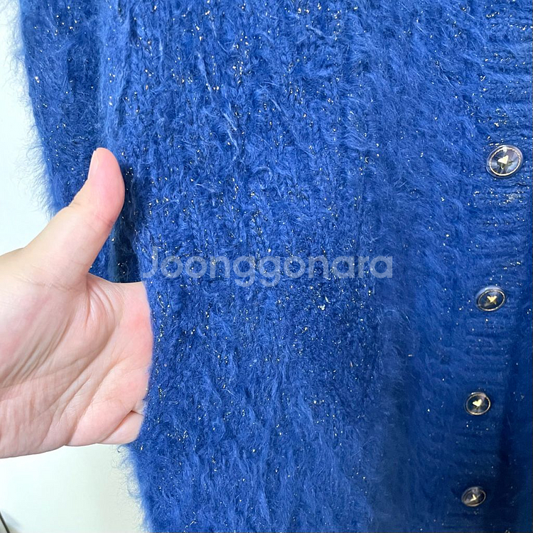 블루 반짝이 앙고라퍼 손뜨개 니트 카디건 자켓 코트88--3