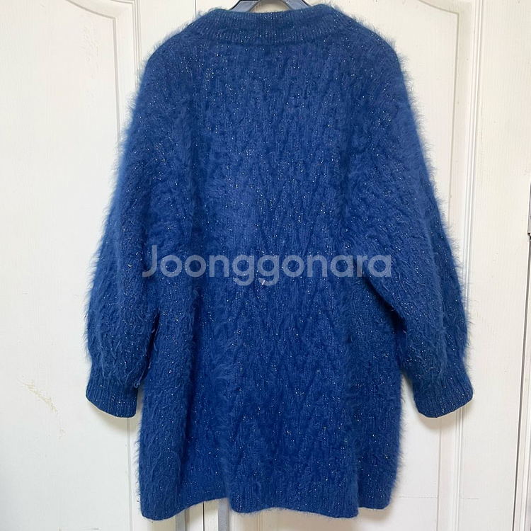 블루 반짝이 앙고라퍼 손뜨개 니트 카디건 자켓 코트88--5