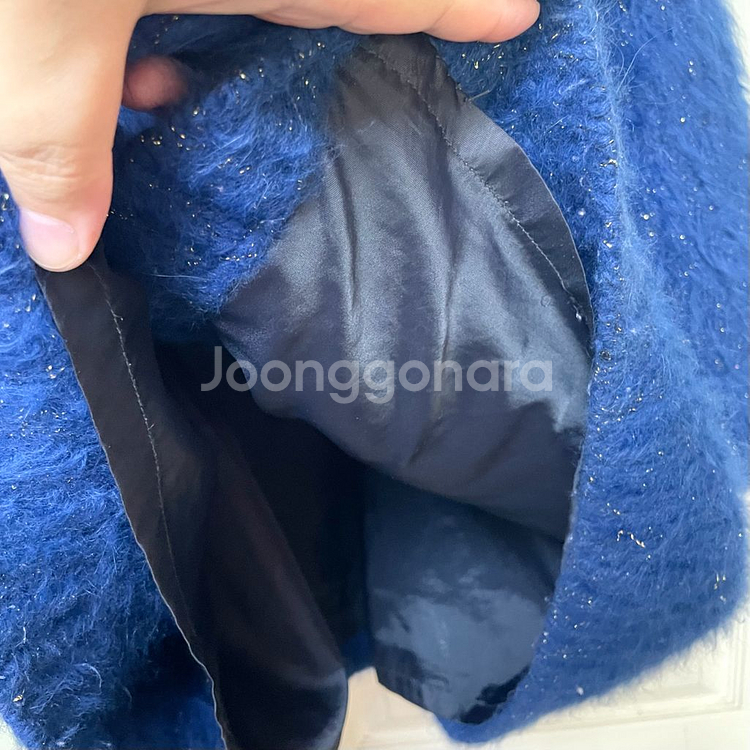 블루 반짝이 앙고라퍼 손뜨개 니트 카디건 자켓 코트88--6