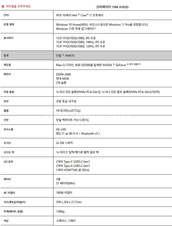 MSI 크리에이터 15M A10SD I7 노트북--3
