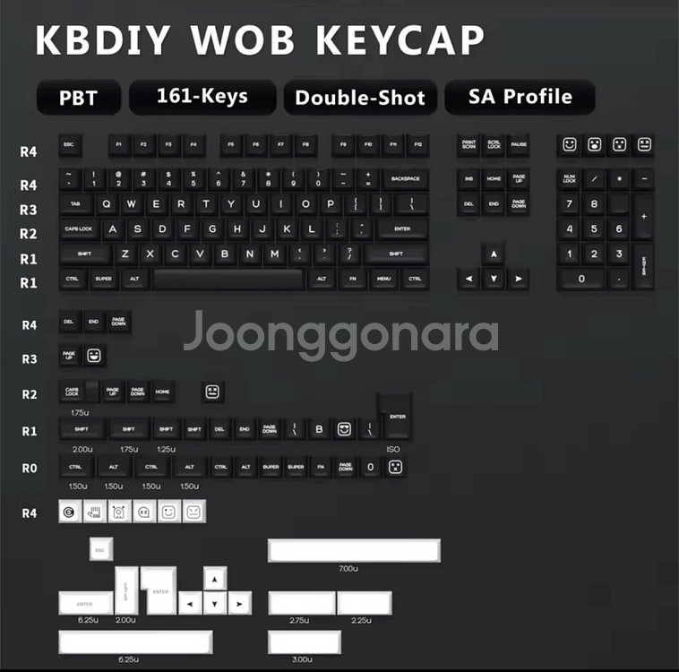 KBDiy 161 키 PBT SA 블랙 키캡--2