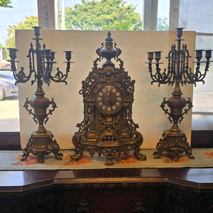 이태리 앤틱 브론즈 시계 촛대 세트