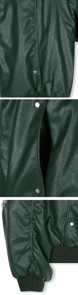 [새상품] 비슬로우 커브드 라인 레더 봄버 자켓 M--5