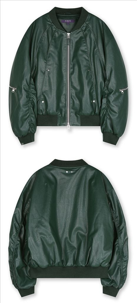 [새상품] 비슬로우 커브드 라인 레더 봄버 자켓 M--3