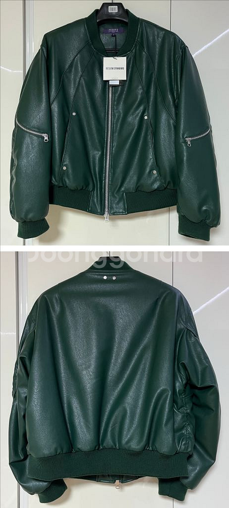 [새상품] 비슬로우 커브드 라인 레더 봄버 자켓 M--7