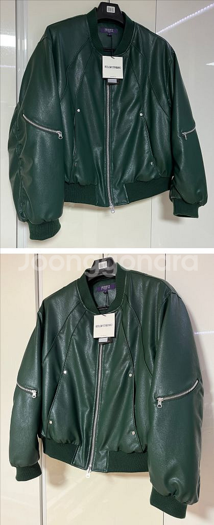 [새상품] 비슬로우 커브드 라인 레더 봄버 자켓 M--9