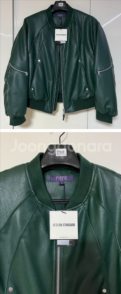 [새상품] 비슬로우 커브드 라인 레더 봄버 자켓 M--8