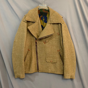 럭키슈에뜨 양가죽 배색 울 모직 라이더 자켓