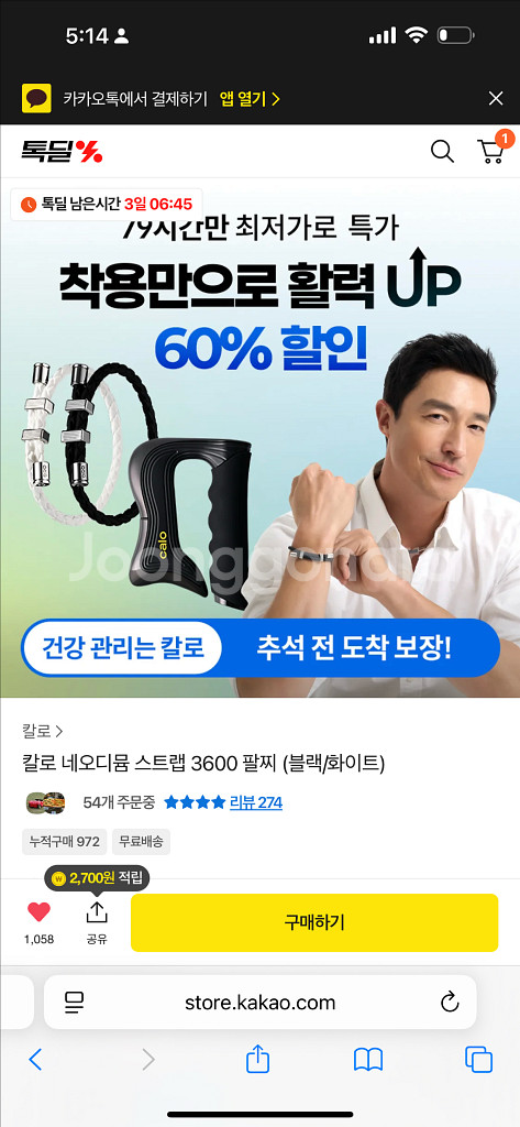 칼로 네오디뮴 스트랩 3600 블랙 팔찌--0