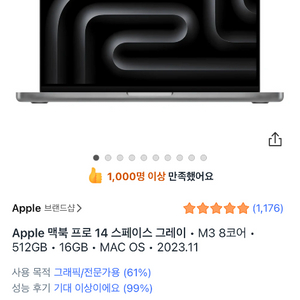 맥북프로 M3 16gb 512gb 14인치 미개봉