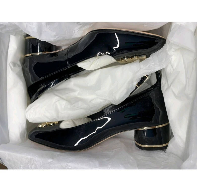 디올 로고 장식 레더 펌프힐 38--1