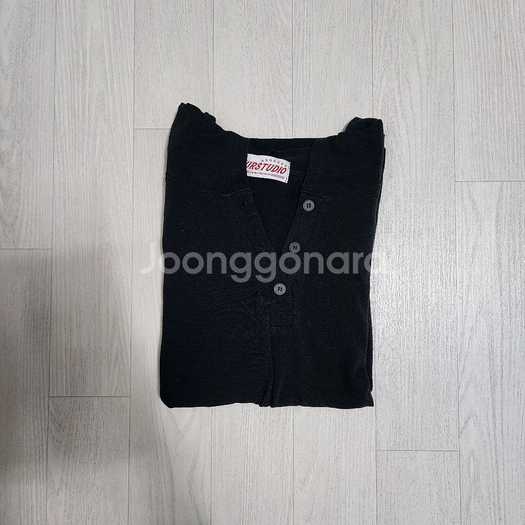 릿킴 후드 버튼 하프 티 블랙 반팔티 여름 레이어드--1