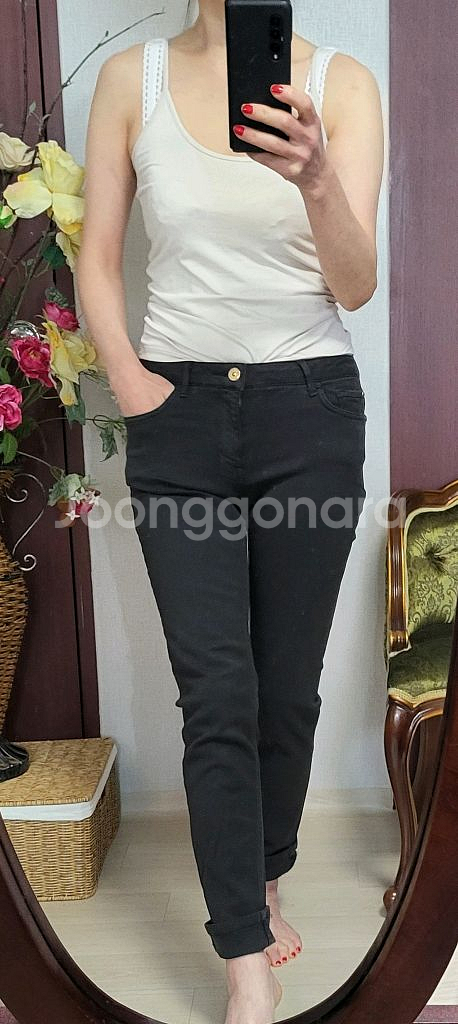 새상 자라 챠콜 슬림핏 스키니진 스판 38사쥬--7