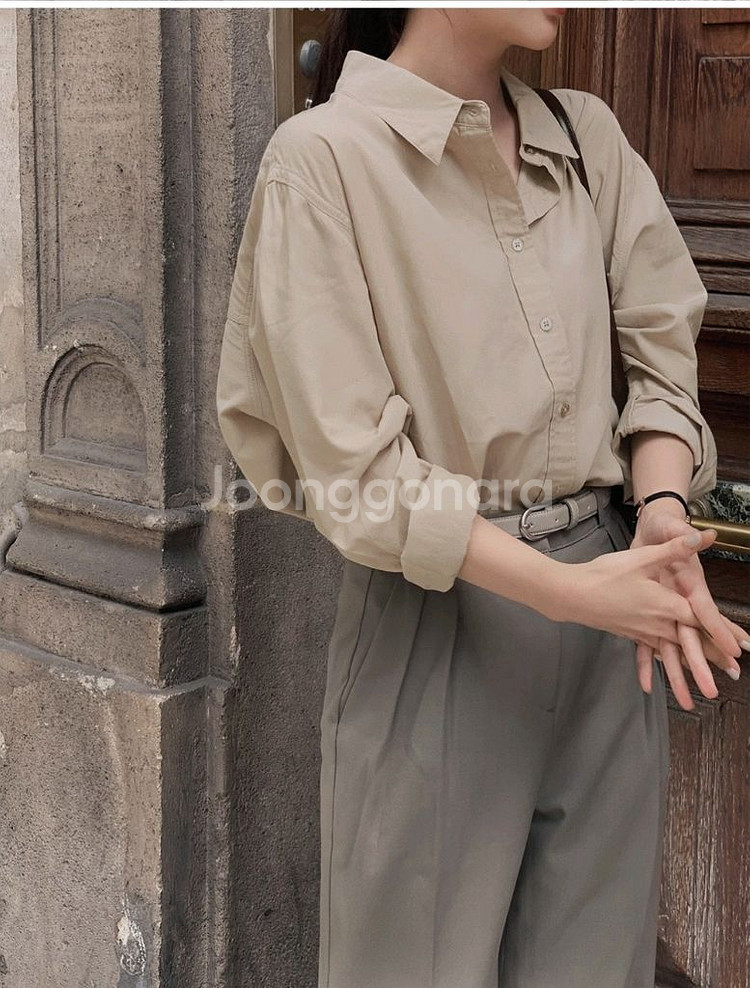 슬로우앤드 어텀 더블스티치 워싱셔츠 자체제작 매트베이지--7