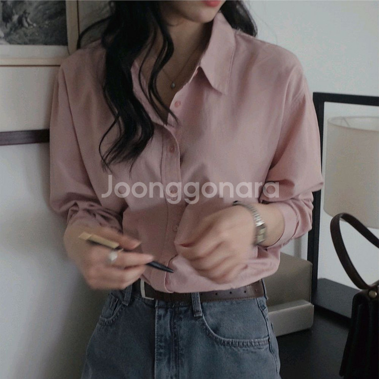 슬로우앤드 어텀 더블스티치 워싱셔츠 자체제작 어텀핑크--0