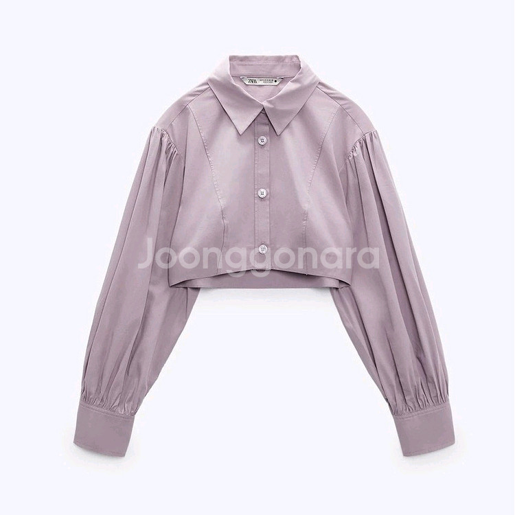 자라 ZARA 볼륨 소매 크롭 셔츠 라벤더 퍼플--0