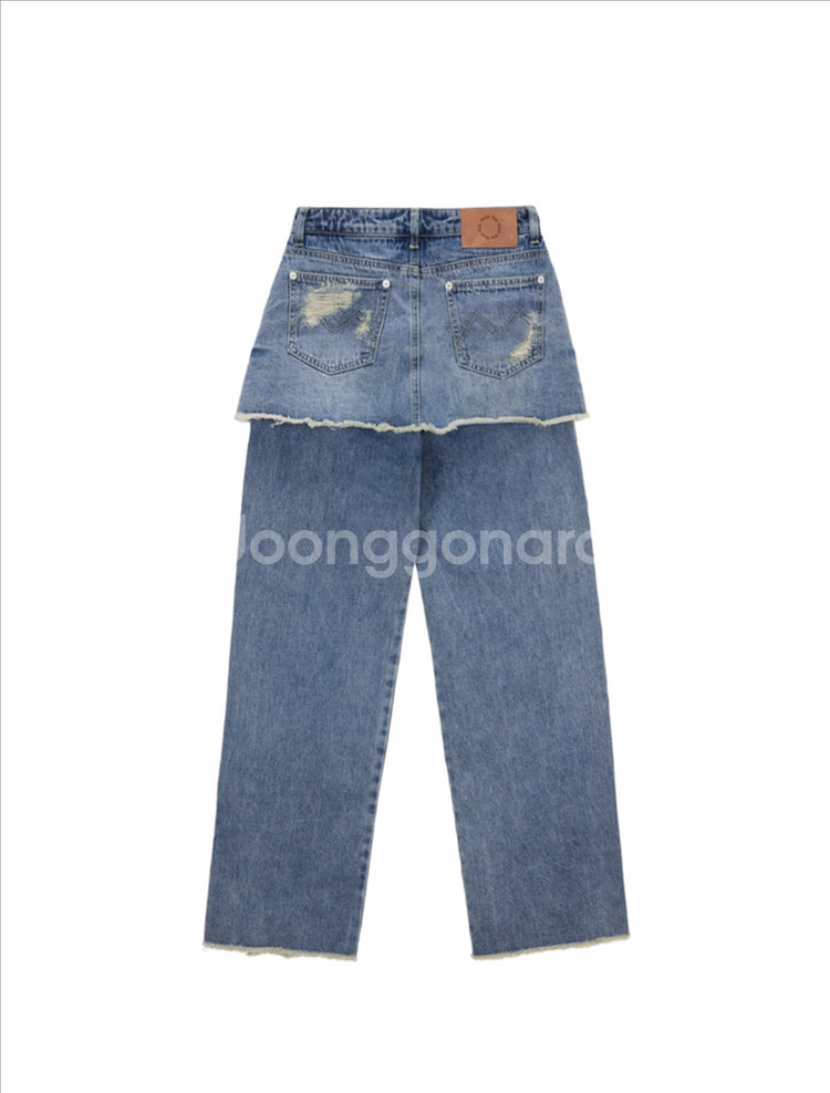 마뗑킴 레이어드 스커트 데님 팬츠 인 블루 S--5