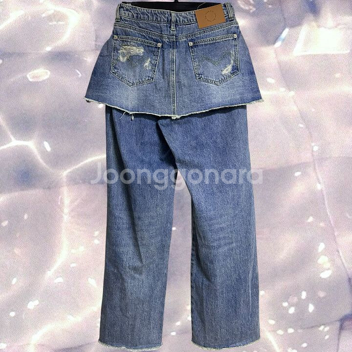 마뗑킴 레이어드 스커트 데님 팬츠 인 블루 S--9