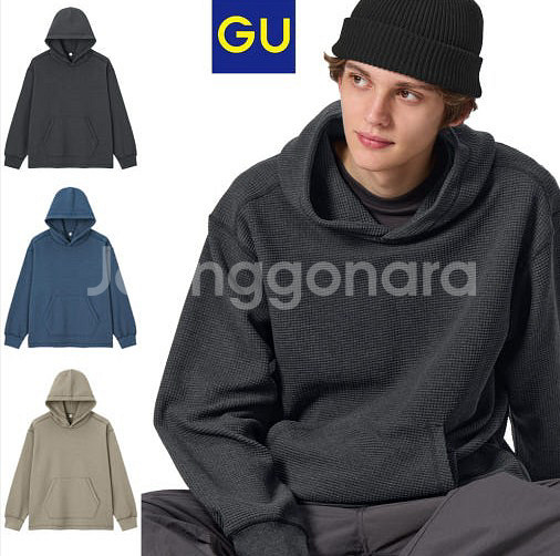 [L] GU 헤비 와플 파카 후드티 다크그레이--0