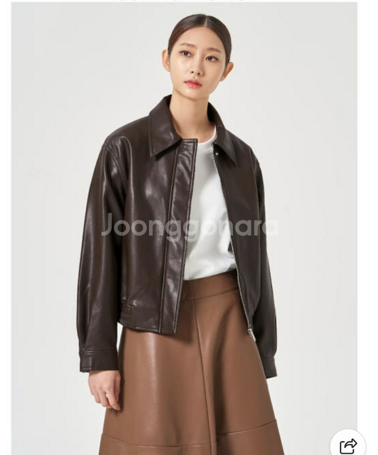 에잇세컨즈 브라운 레더 숏 자켓 S--0