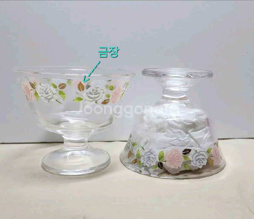 레트로 장미꽃 무늬 유리 고블렛 디저트볼 아이스크림--2