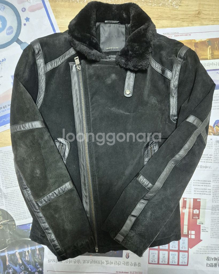 자라 블랙택 남성 무스탕 가죽 자켓--3