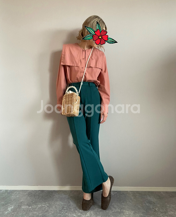 GU 청록그린 하이웨스트 부츠컷 슬랙스 팬츠--0