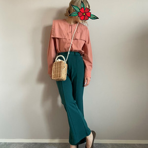 GU 청록그린 하이웨스트 부츠컷 슬랙스 팬츠