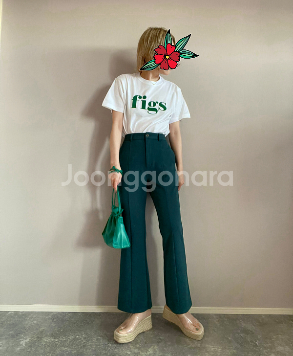 GU 청록그린 하이웨스트 부츠컷 슬랙스 팬츠--1