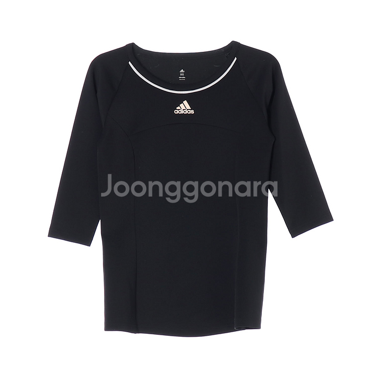 [XS]아디다스 블랙 중앙 삼선 로고 기능성 티셔츠--0