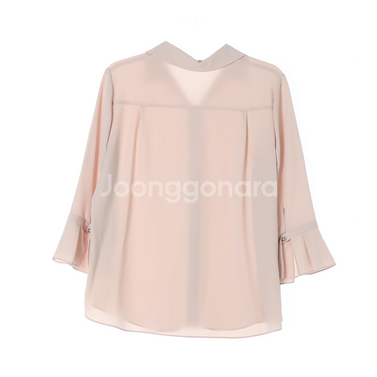 [M]쉬즈미스 핑크베이지 러플 소매 쉬폰 셔츠 블라우스--3