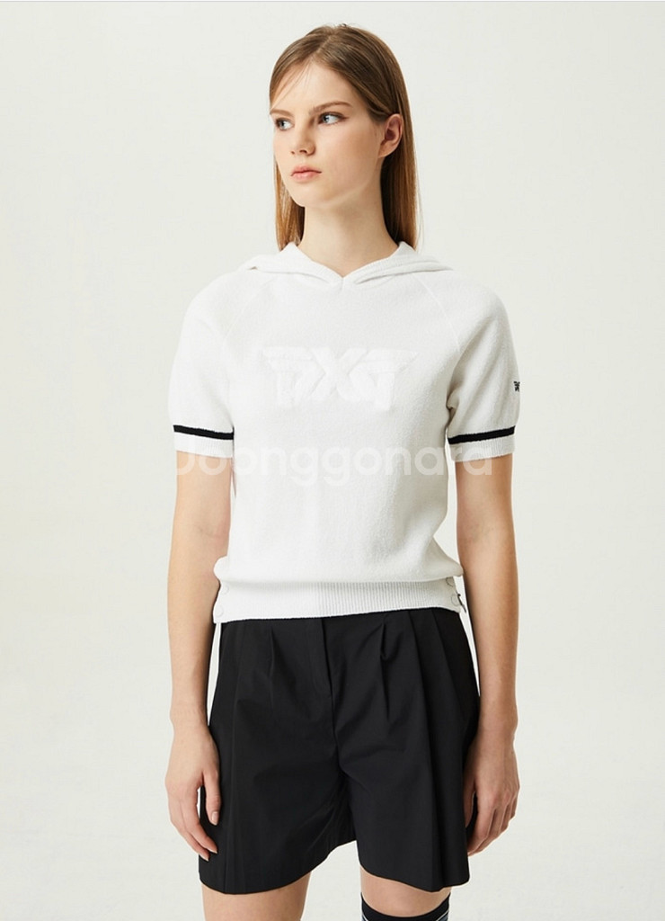 새상품 PXG 여성 후드 숏 슬리브 스웨터 (화이트)--0