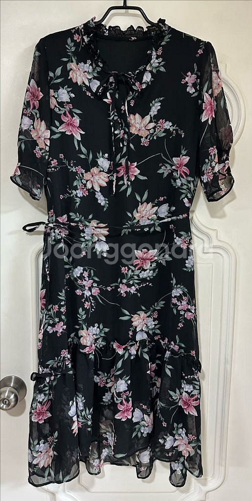 블랙 플라워 롱 원피스--0